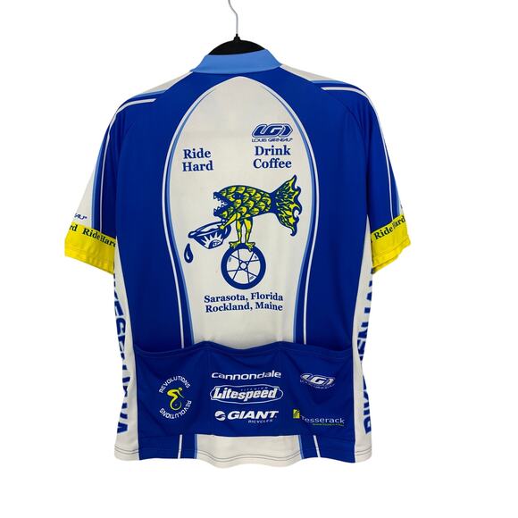 Louis Garneau Cycling Jersey Mens Sz L White Blue Short Sleeve Full Zip Branded - Picture 6 of 6